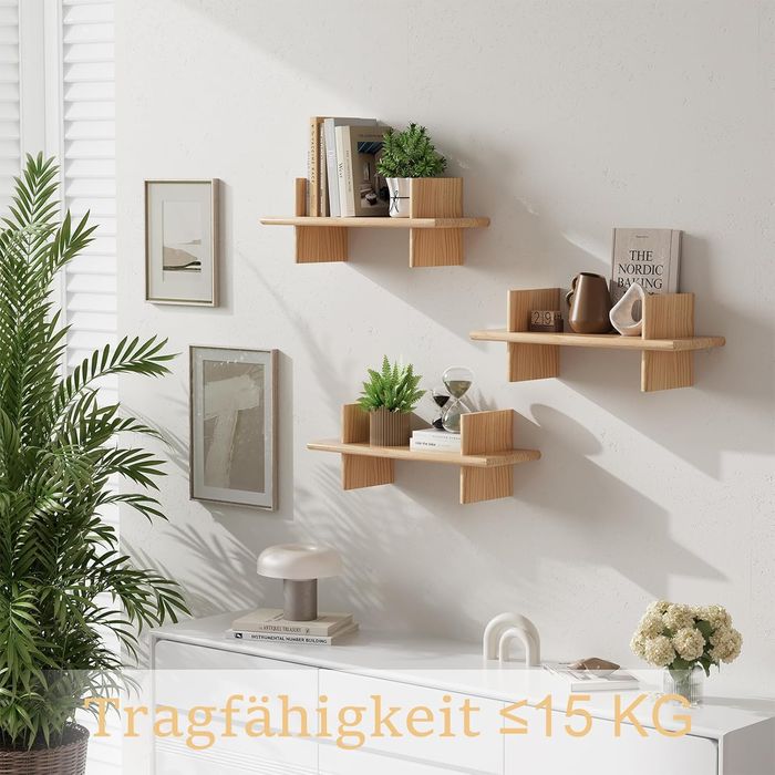 Regały Ścienne hi-home, Zestaw 3 Płynących, Drewniane, Brązowe