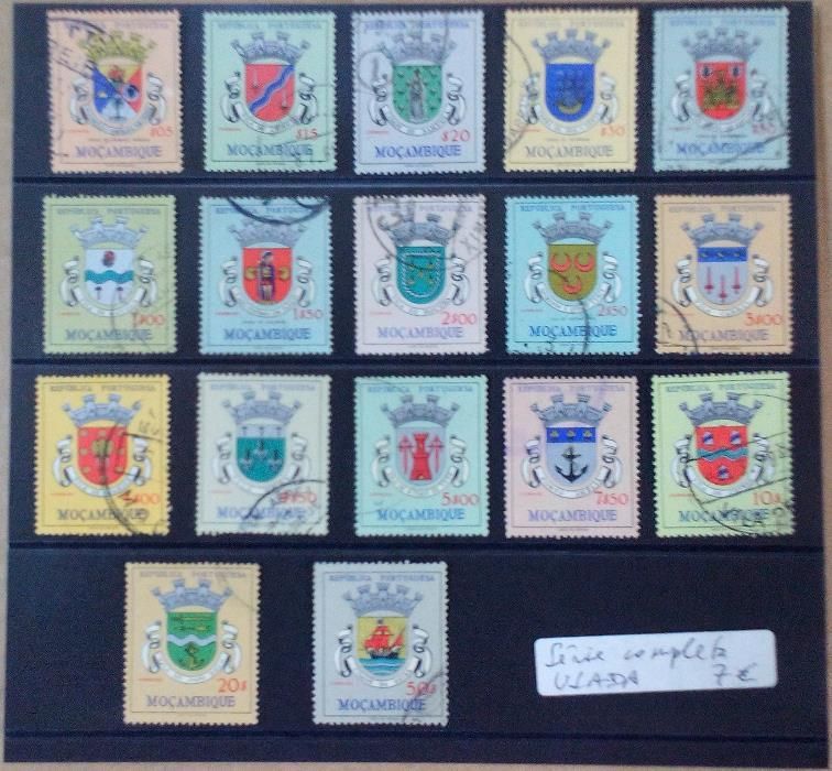 Selos usados da Série completa de Brasões de Moçambique
