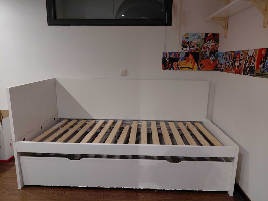 Cama gaveta branca solteiro 200x90