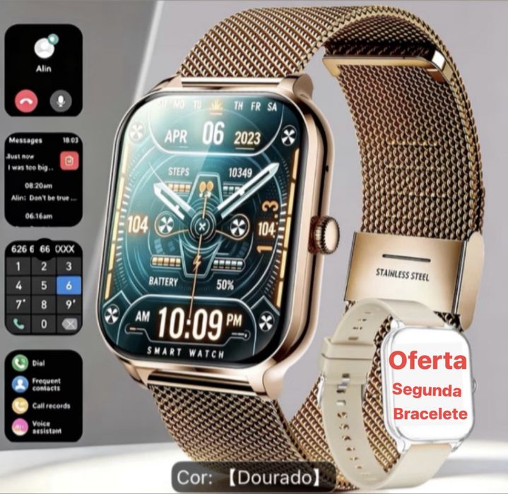Smartwatch 2026, Chamadas cor Dourado