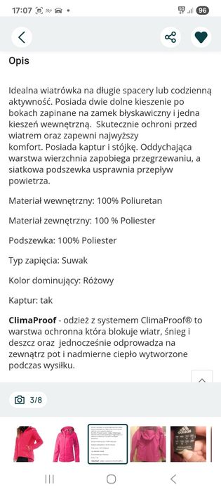 Kurtka adidas wiosenna climaproff Nowa  rozm 36 S