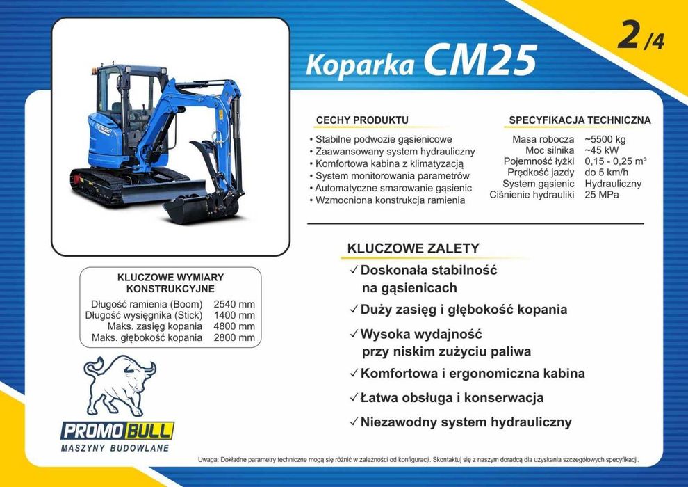 Koparka 2,7 T,  CM25 silnik YANMAR