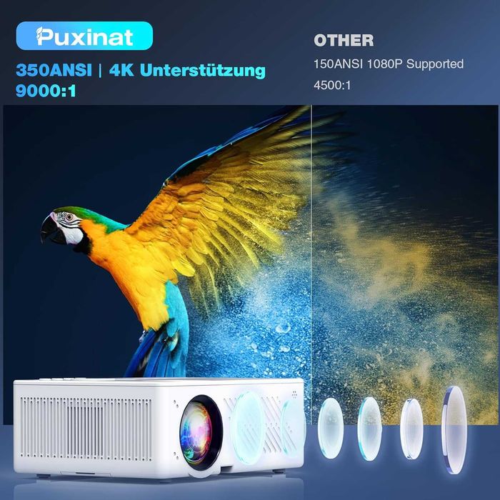 Projektor filmowy Puxinat 4K 1080P 5G WiFi Bluetooth 15000L ekran 300