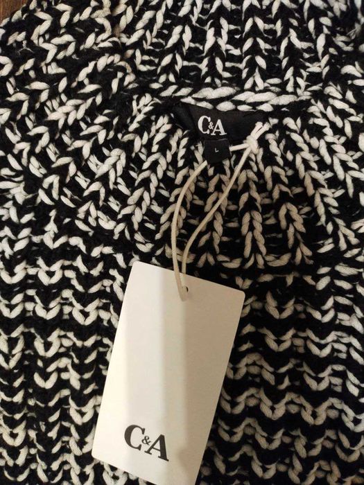 Светр бренду C&A (розмір L), велика в'язка, чорно-білий, максі