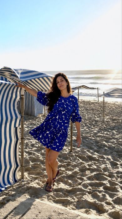 Vestido de algodão azulão e branco