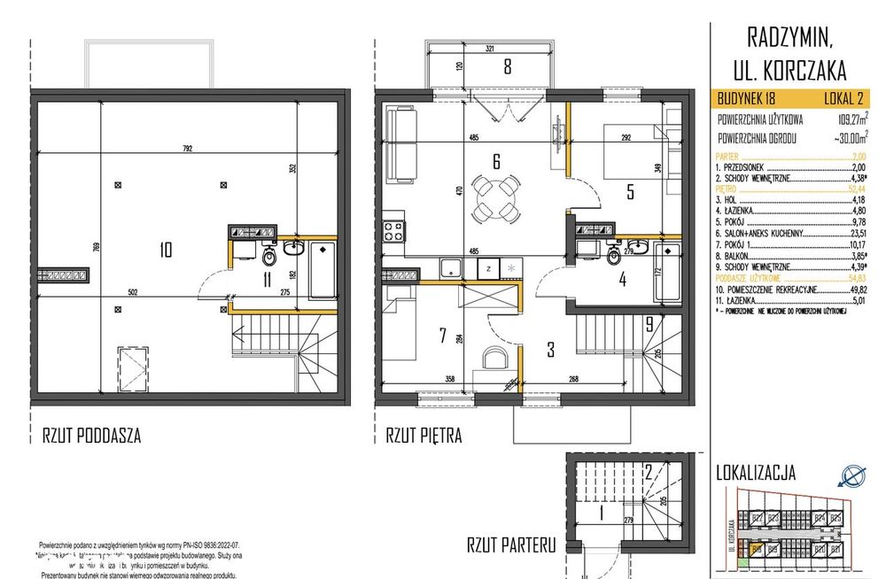 Dwupoziomowe 109,27 m² – Piętro i Poddasze ul. Korczaka, Radzymin