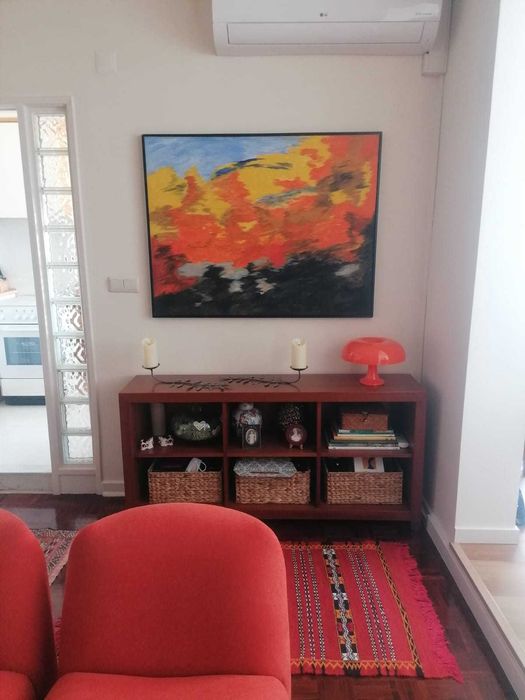 Quadro pintado a óleo com moldura,  medidas 1.20X92 cm
