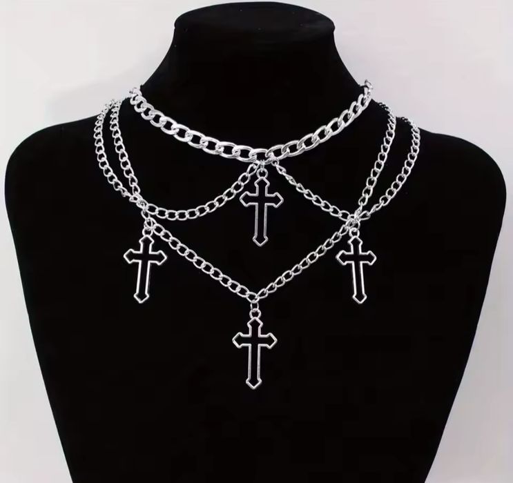 Naszyjnik choker Gotycki Hip-hop wielowarstwowy krzyże
