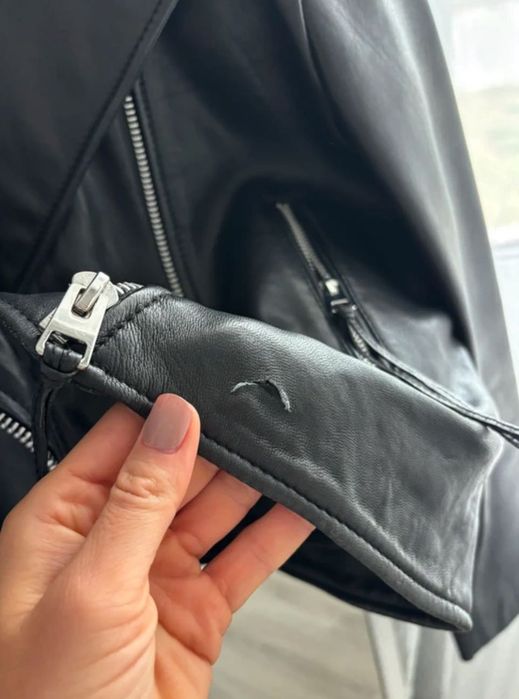 Skóra 100% Mango Klasyczna kurtka Ramoneska Biker