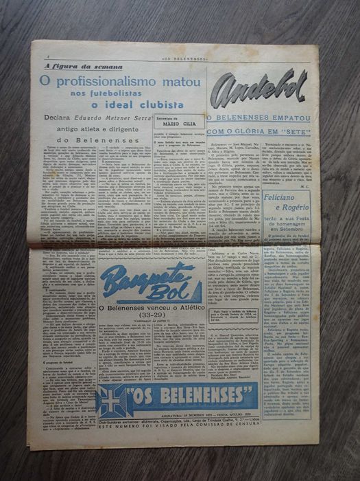 Antigo Jornal Belenenses 16 de Julho 1954