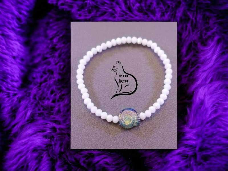 Pulseira cristal vidro facetado branco com caracol mar - Nova