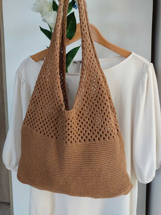 Letnia torba ażurowa brązowa boho szydełkowa
