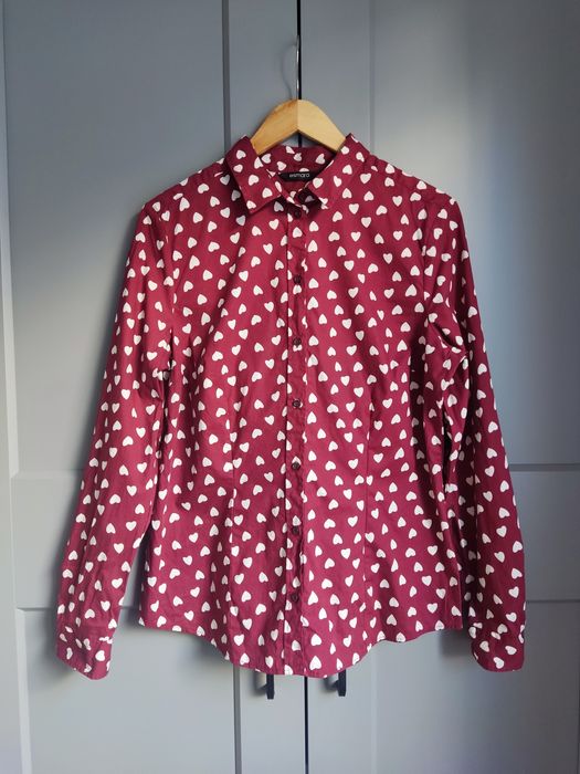 Piękna czerwona bordowa koszula w serca XXL/44 plus size oversize