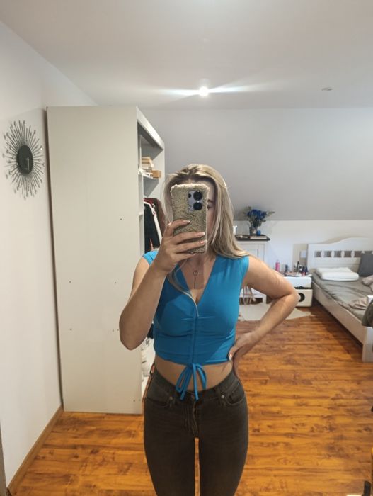 Crop top marszczony sexy dekolt kobiecy wiązany s m