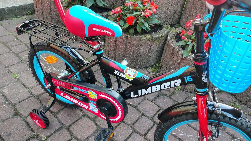 Rower rowerek dla dziecka dla chłopca 16 cali pchacz koszyczek kółka BMX