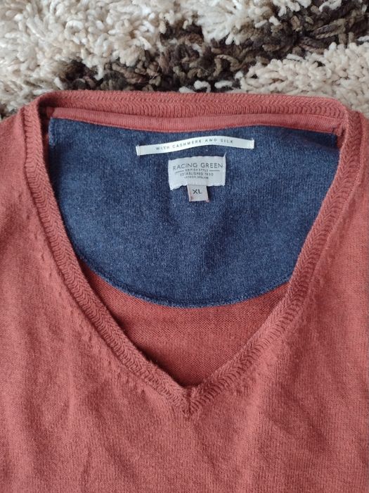 Męski sweter Racing Green pomarańczowy bawełna kaszmir jedwab