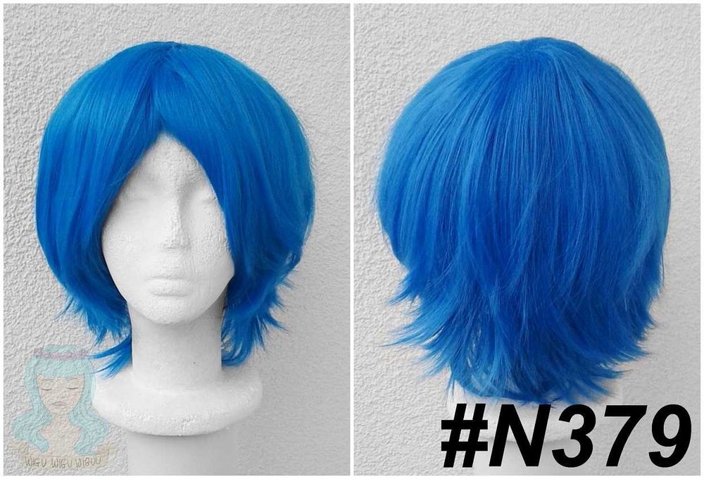Niebieska chabrowa krótka męska peruka z grzywką cosplay wig niebieski