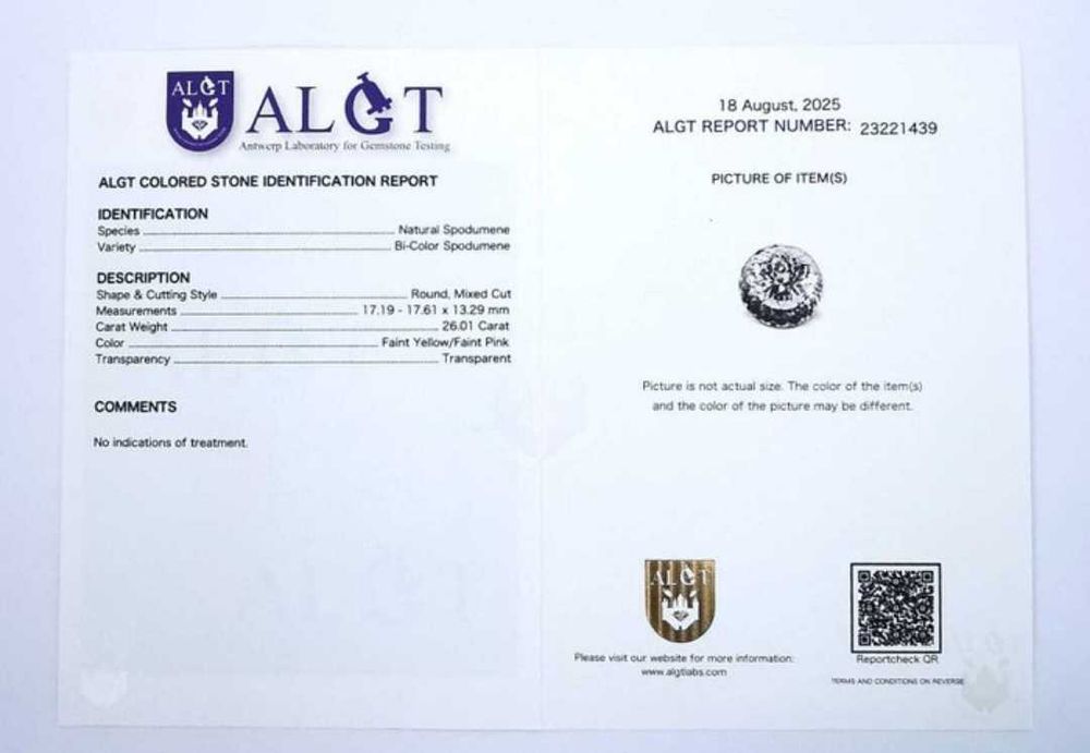 Pedra preciosa Espodumênio 26,01 CT