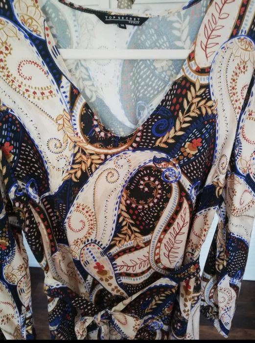 Sukienka maxi Top Secret 36 S motyw wzór rozporki wesele komunia impre