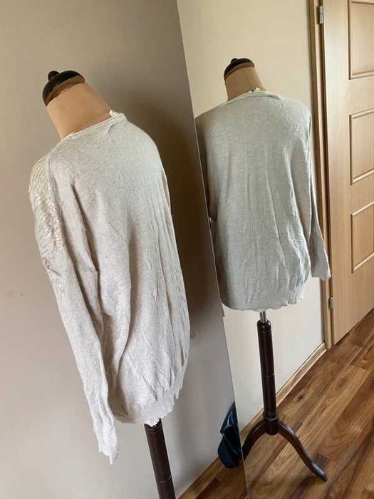 weter wlochaty 42 44 +size xl cekiny naszywki nietoperz oversize krem