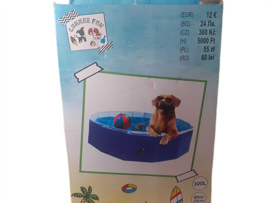 Basen dla Psa Niebieski, Ogrodowy, 100L, 80x20 cm, Składany
