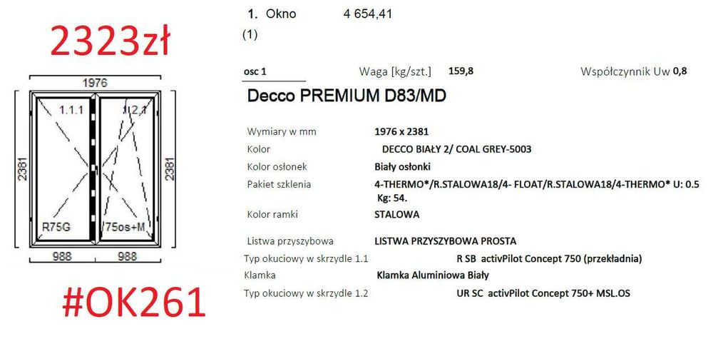 Okno 1976x2381 Biały/Antracyt 3 szyby #OK261