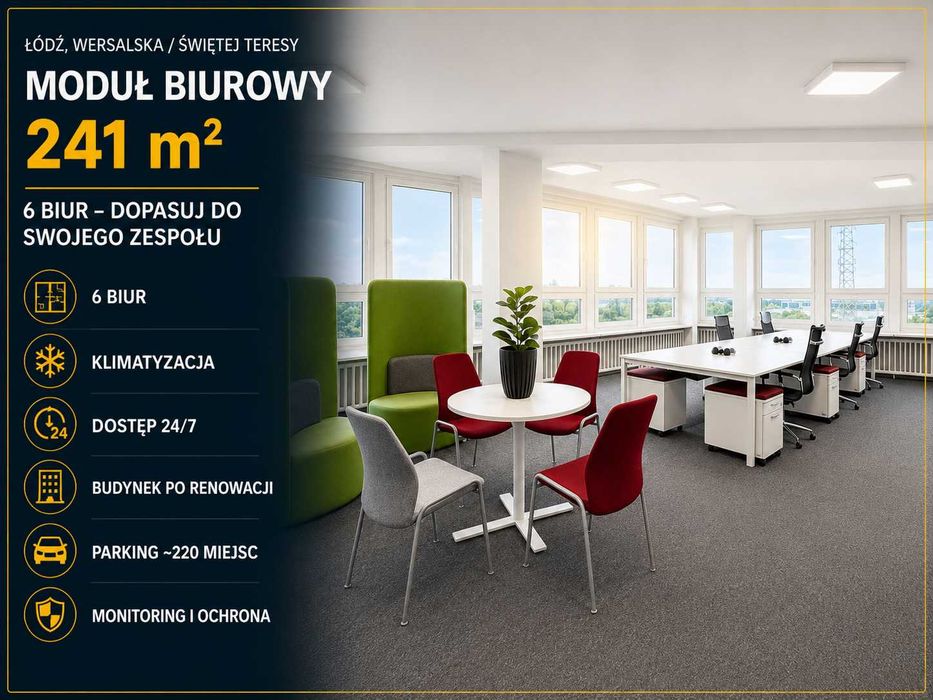 Panoramiczne biuro na wynajem Łódź Teofilów | 241 m² | TEOPARK OFFICE | Recepcja | Parking | Klimatyzacja