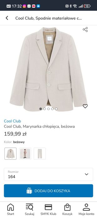 Garnitur beżowy/kremowy dla chłopca rozmiar 164 cm