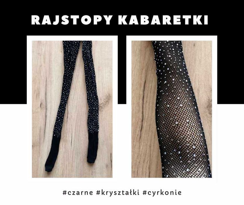 Czarne rajstopy kabaretki (rozm. uniwersalny) #kryształki #cyrkonie