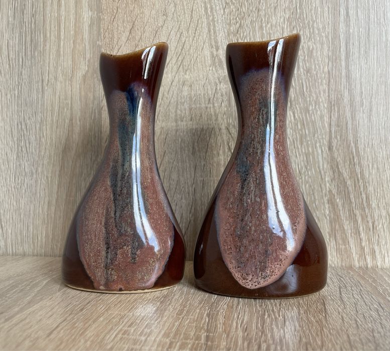 Małe brązowe wazoniki PRL/vintage