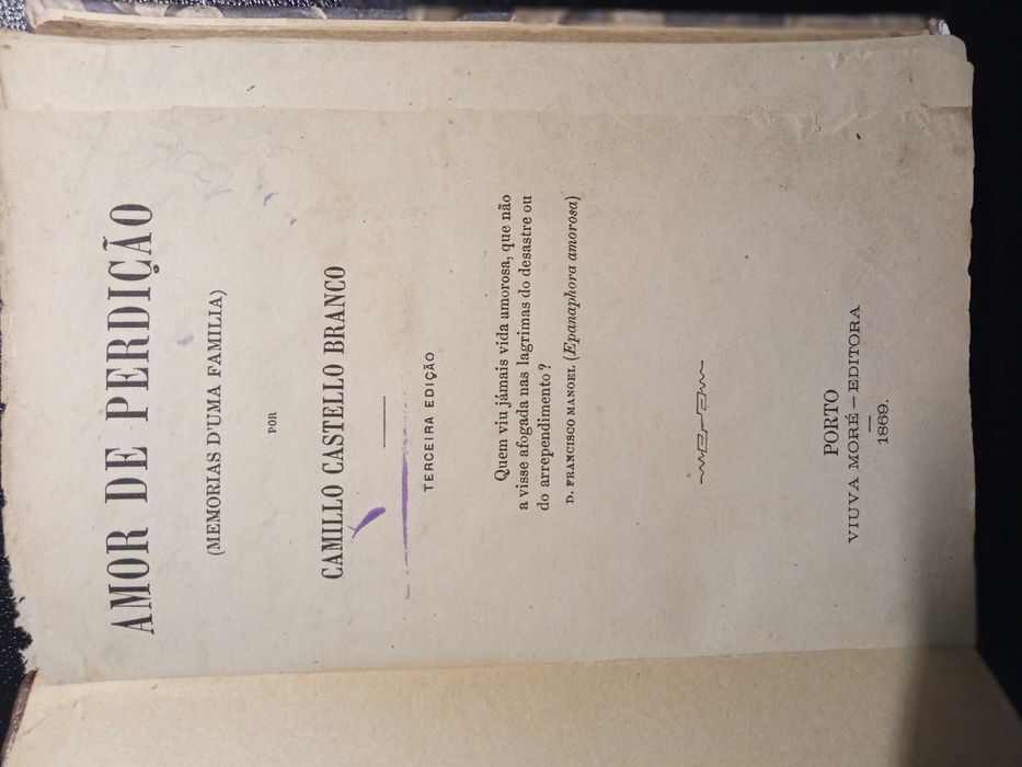 Edições raras de Camilo Castelo Branco  - Amor de Perdição