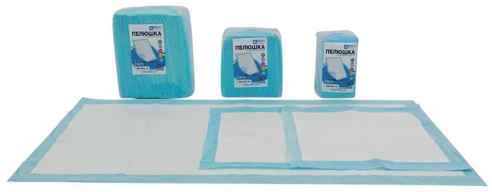 Пелюшка медична одноразова, розмір 60*90 см (30 шт в упаковці) MED1-WC03609030