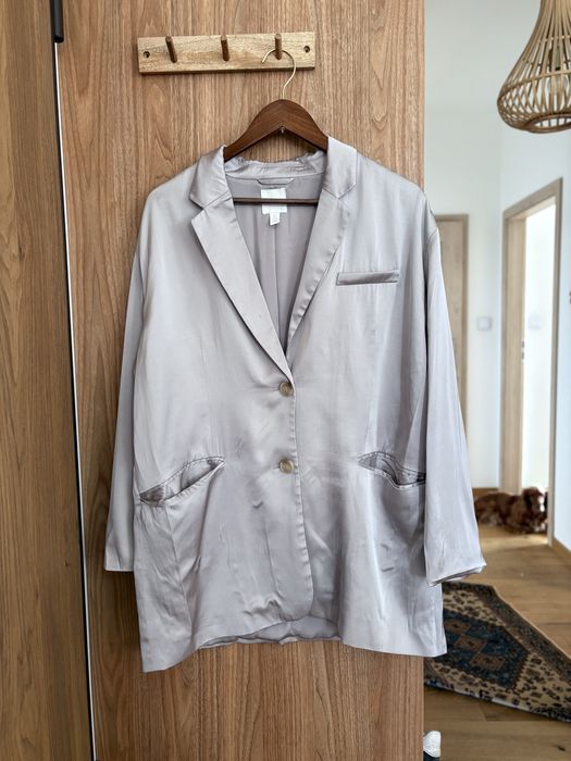 satynowa imprezowa marynarka h&m