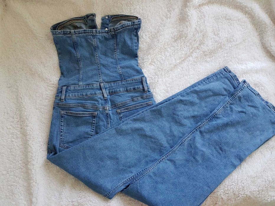 Mango jeansowy kombinezon z gorsetowym topem