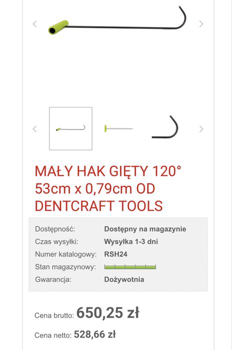 PDR usuwanie wgnieceń pręt Dentcraft