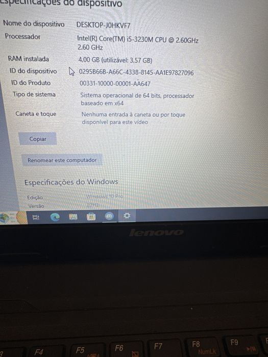 Notebook lenovo i5, 4GB, SSD 2,60ghz