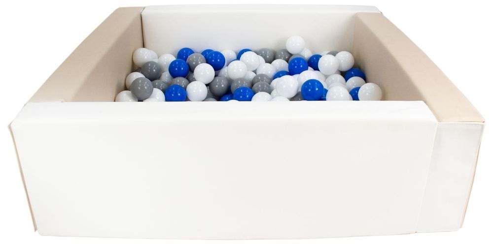 Kwadratowy suchy basen z ekoskóry z 200 piłeczkami biały, cappuccino