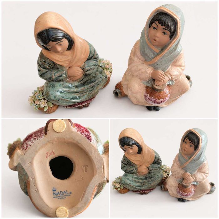 Figura Decorativa em Porcelana Espanhola NADAL – Meninas Sentadas (Conjunto de 2 Peças)