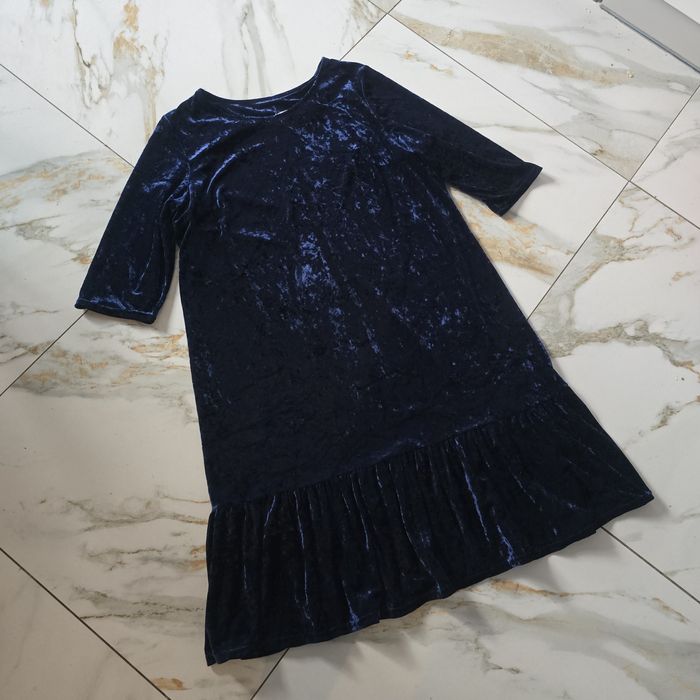 Синя  велюрова мармурова  сукня