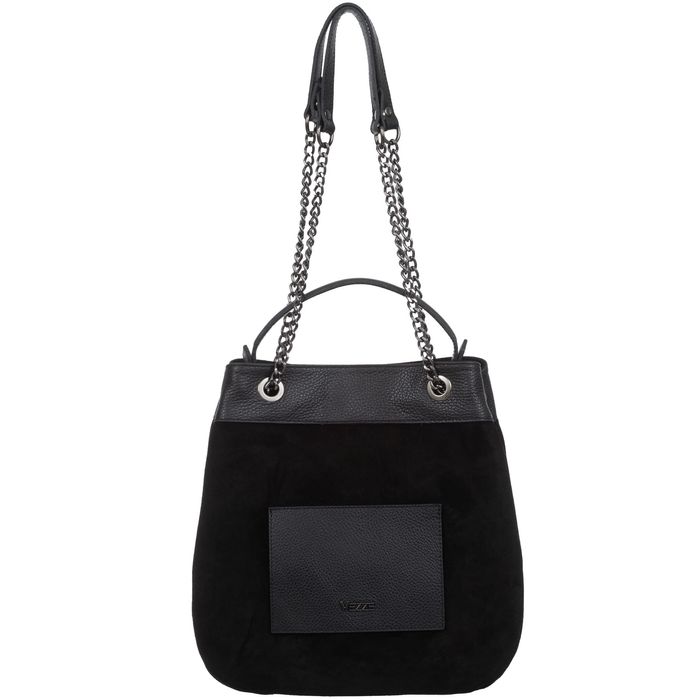 VEZZE torebka zamszowa damska worek z łańcuszkiem V500 czarna