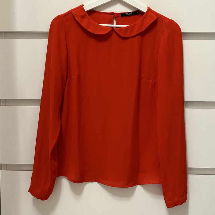 Czerwona elegancka damska bluzka z kolnierzykiem Mohito r.34 XS