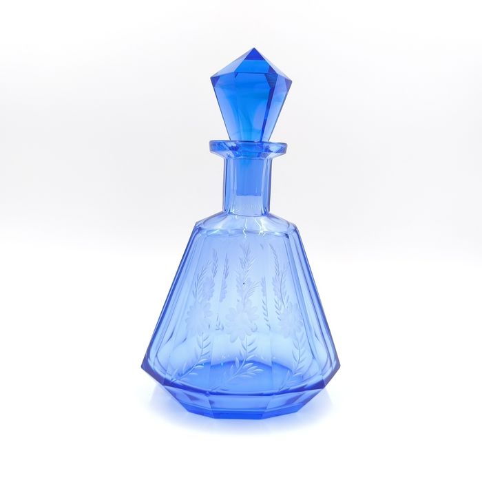 Karafka Szklana Kobaltowa Masywna Art Deco Moser? Retro Vintage Szkło