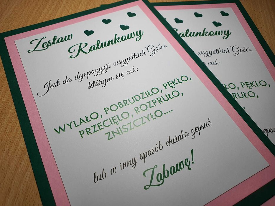Karta A4 koszyk ratunkowy, zestaw, wesele