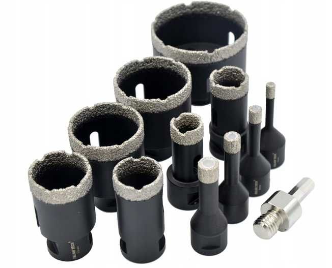 ZESTAW 11x Otwornic Wiertło WYTRZYMAŁE Gresu 6-68 Diamentowe +Adapter