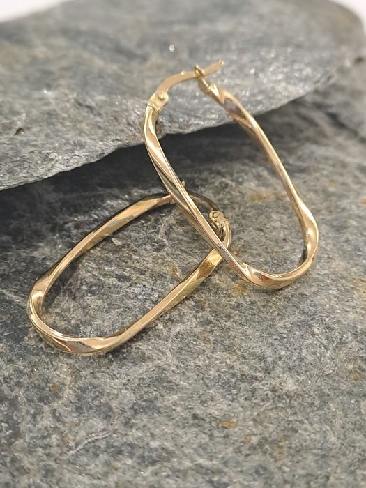 Śliczne złote kolczyki Prostokąty zakręcone Pr.585 Nowe 3.3 cm