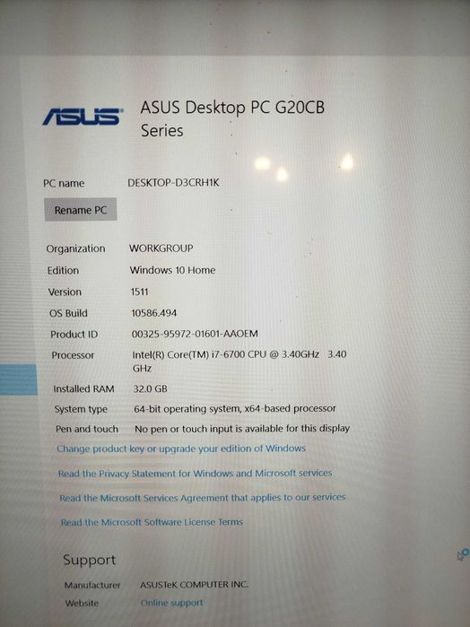 Komputer Gamingowy Asus Rog i7 32GB 1080