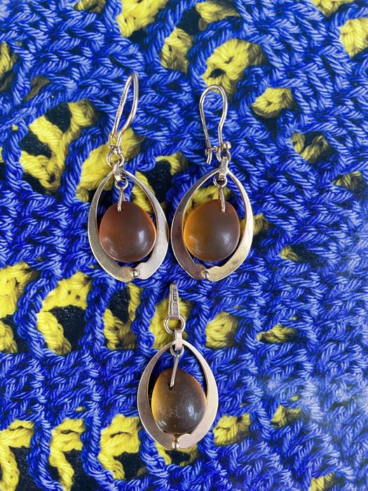 Золотой набор с янтарем | Золотий набір бурштин