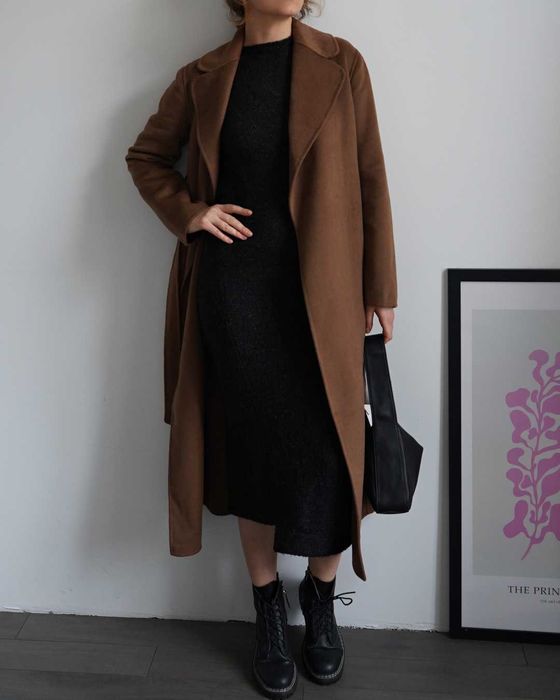 Довге вовняне двобортне пальто MANGO