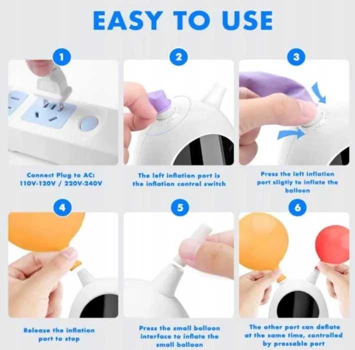 Elektryczna pompka do balonów przenośna, 2 dysze