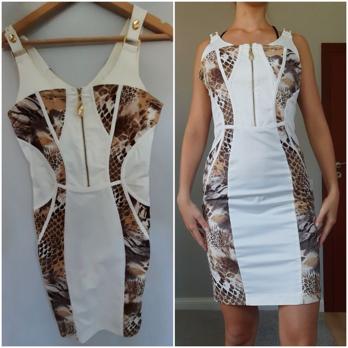 Biała sukienka w panterkę LASANGRADA 38 M